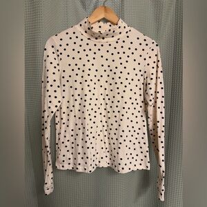 Anthropologie Black & Cream Polka Dot Long-Sleeve Turtleneck